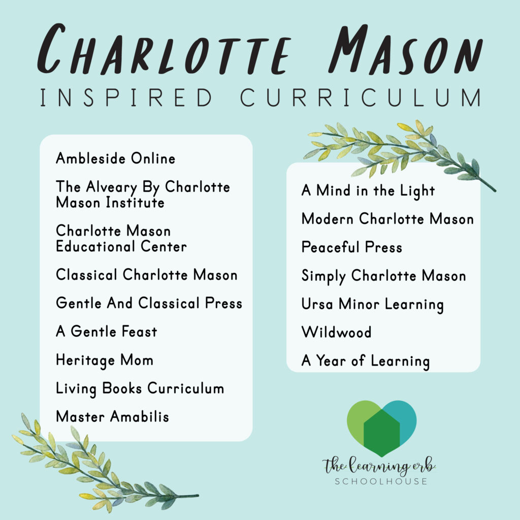 Charlotte Mason inspired list of curriculum